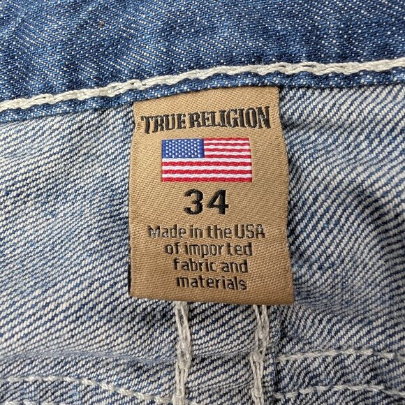 True Religion Men's Blue Distressed Straight Leg Jeans - Size 34 - Made in USA - Picture 7 of 7